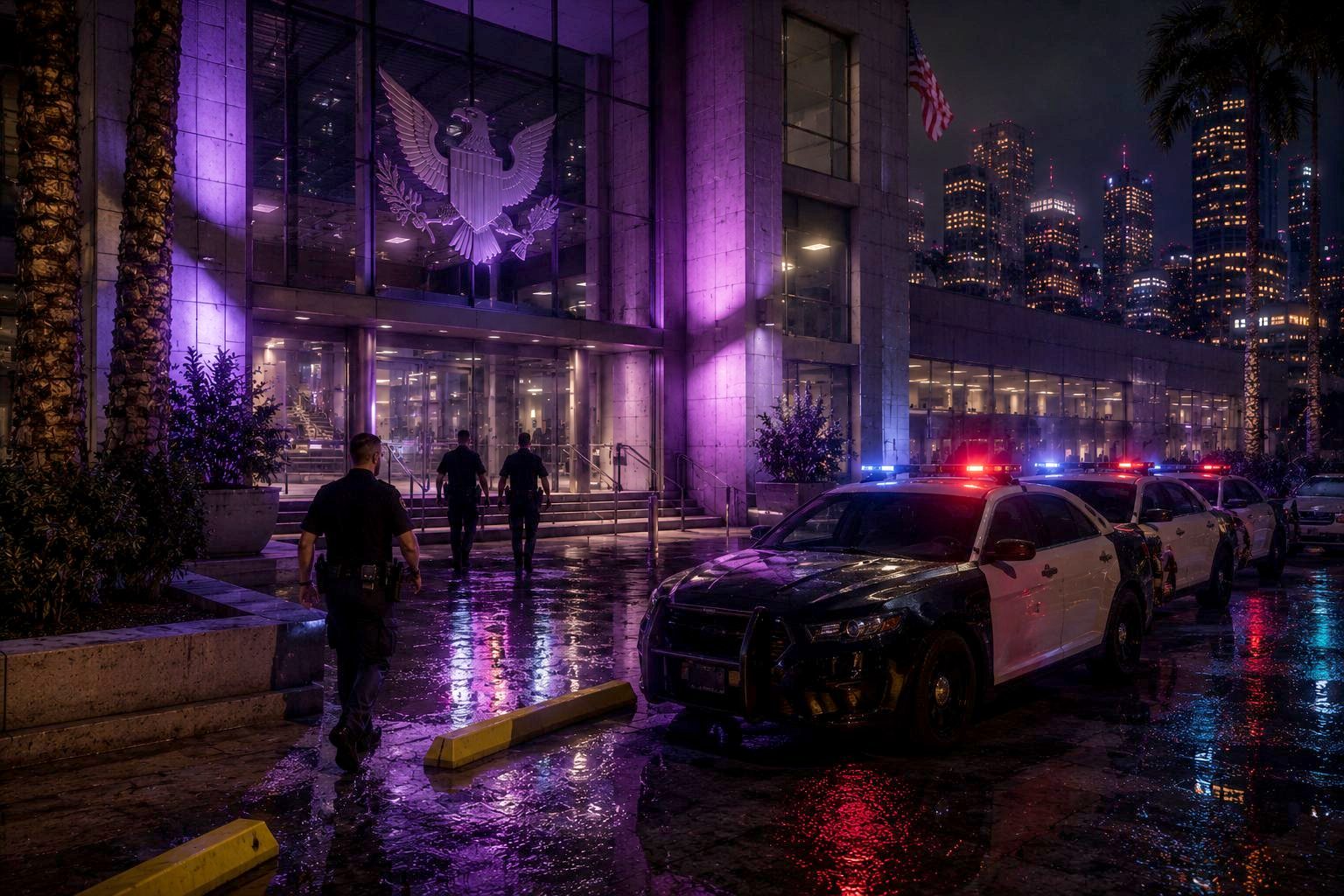 Einsatzfahrzeuge des LSPD bei Nacht